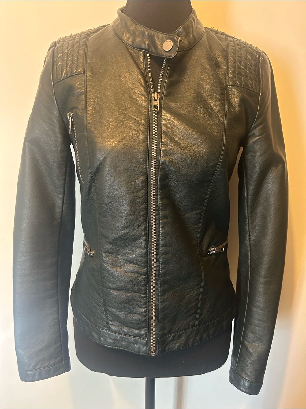 ONLY Quilted Shoulder Leather Moto Jacket